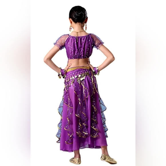 Bollywood 2 piece dance costume with lace ribbons - Picture 2 of 7